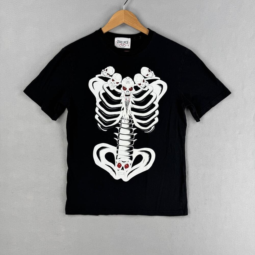 Jerry Beck Shirt Mens Small Black Skeleton Skull Graphic Tee Halloween